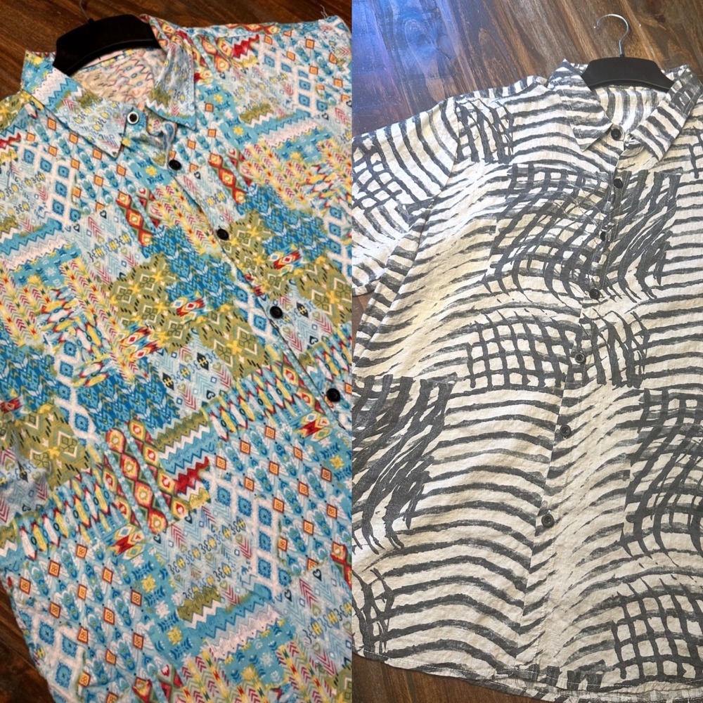 Vatpave Button Down Print‎ Short Sleeve Shirt Men's Colorful Tops Bundle of 2 XL
